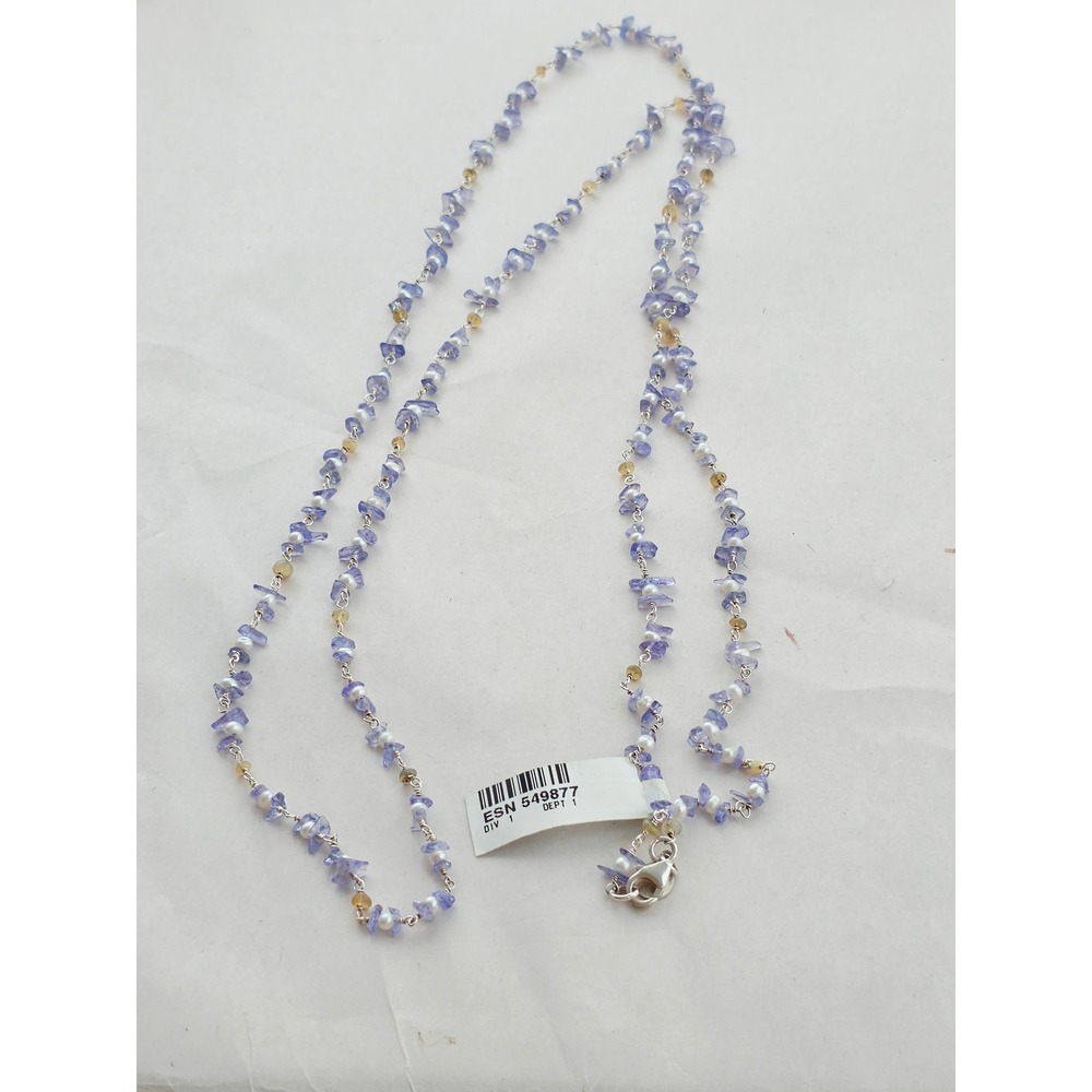 HSN MLD Sterling Silver Tanzanite Pearl Opal Station Necklace 42 Inch 925 India